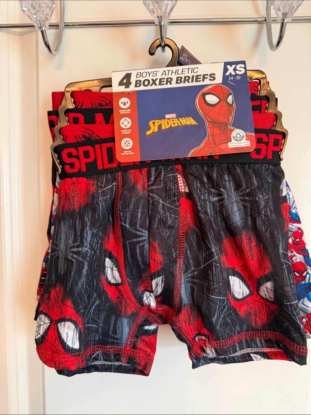 Marvel Spider-Man Red and Black Boys' Boxer Briefs 4-Pack XS